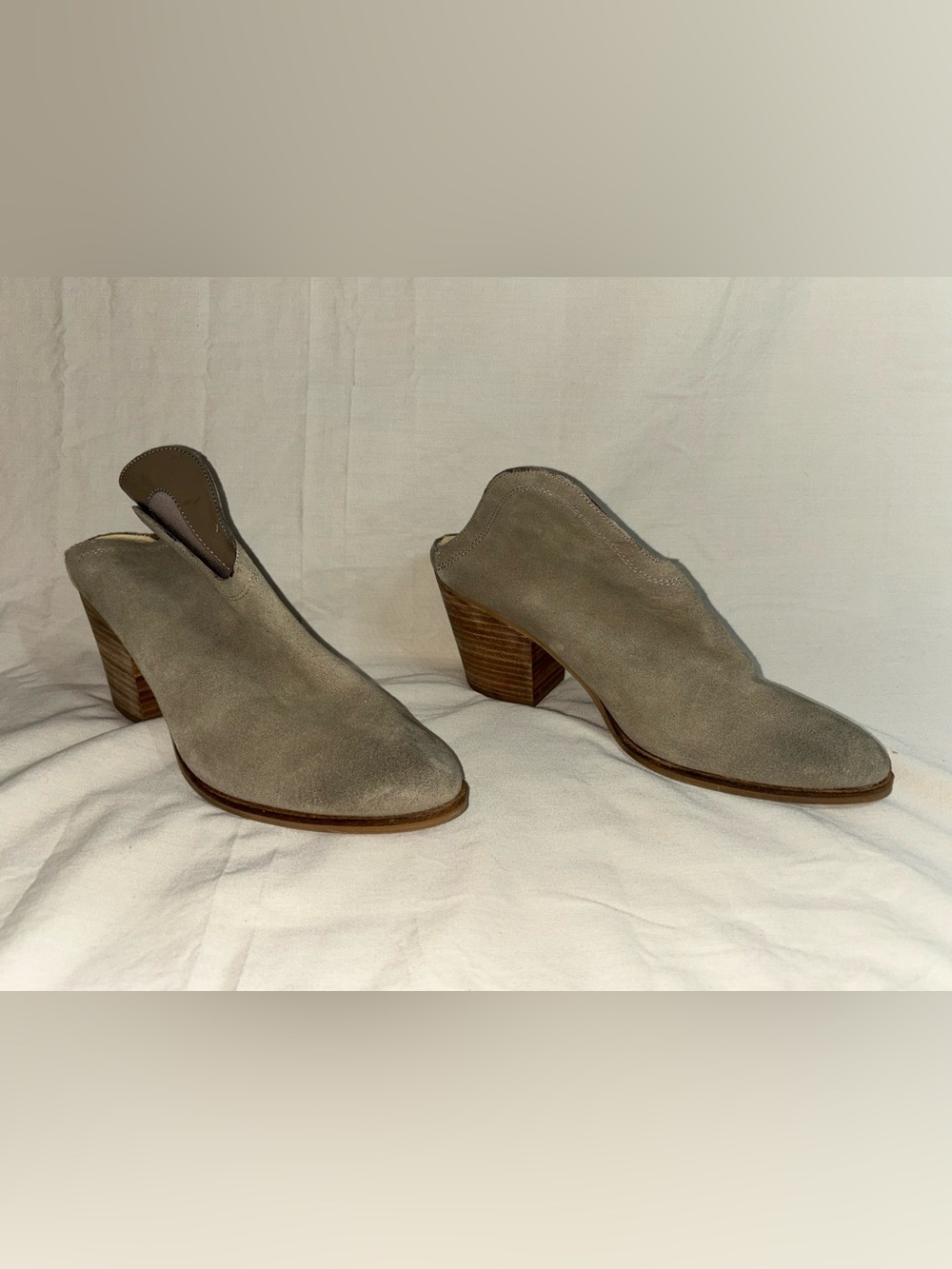CL by Chinese Laundry Taupe Suede Mules with Stacked Heel